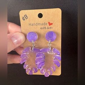 Handmade resin earrings. 💜Clear, purple leaves.  Stainless steel posts